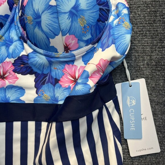 CUPSHE Stripe and Floral One Piece Swimsuit Bathing Suit Push-up NWT Sz L - Picture 4 of 8